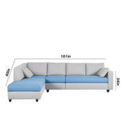 Dorian LHS 6 Seater L Shape Sofa Set for Living Room (Turquise Grey Fabric) Premium Fabric Sofa