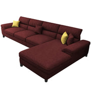 Anver 5 Seater L Shape Sofa Set for Living Room (Maroon) Right Side