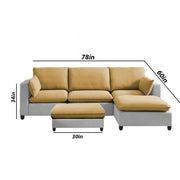 Amberlin 4 Seater Interchangeable L Shape Sofa with Ottoman for Living Room (Beige Grey)