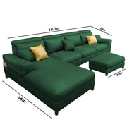 Blakey 6 Seater L Shape Sofa with Ottoman for Living Room (Green Sued Fabric) Left Side
