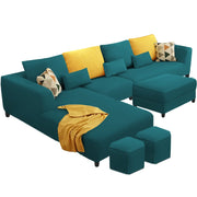 Minta LHS 8 Seater L Shape Sofa Set with Ottoman & 2 Puffy for Living Room (Green Fabric)
