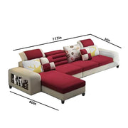 Samra 5 Seater L Shape Sofa Set for Living Room (Maroon Grey Fabric) Left Side
