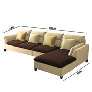 Delton RHS 6 Seater L Shape Sofa Set for Living Room (Cream Brown) Premium Fabric
