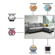 Stella LHS 4 Seater L Shape Sofa Set for Living Room (Grey) Premium Velvet Fabric Sofa