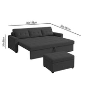 Casaliving Treshta 3 Seater with Ottomon Pull-Out Sofa Cum Bed (Black Color) Premium Fabric Sofa Set for Living Room | Bedroom