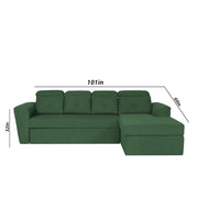 Elvi RHS 6 Seater L Shape Sofa Set for Living Room (Green Fabric) Premium Fabric Sofa