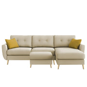 Lizel RHS 4 Seater L Shape Sofa Set with Center Table for Living Room (Cream Fabric) Premium Velvet Fabric Sofa