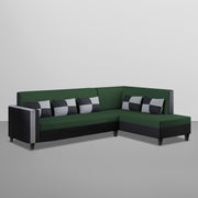 Nordy RHS 6 Seater L Shape Sofa Set for Living Room (Green Black Colour) Premium Fabric Sofa Set