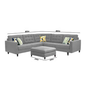 Adonway 6 Seater L Shape Sofa Set with Center Table for Living Room (Grey) Premium Fabric Sofa