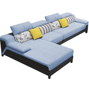 Amok 6 Seater L Shape Sofa Set for Living Room (Blue Black Leathertte) Left Side