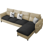 Andon 6 Seater L Shape Sofa Set for Living Room (Black Grey Fabric) Left Side Sofa