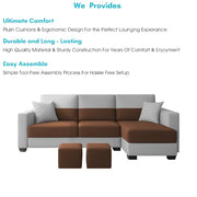 Aden RHS 4 Seater L Shape Sofa Set with 2 Puffy for Living Room (Brown Grey Colour Fabric) Premium Fabric Sofa Set for Living Room