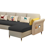 Ventos RHS 6 Seater L Shape Sofa Set for Living Room (Cream Black) Premium Velvet Fabric
