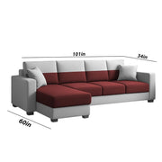 Aden LHS 6 Seater L Shape Sofa Set with 2 Puffy for Living Room (Maroon Grey Colour Fabric) Premium Fabric Sofa Set for Living Room