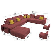 Casaling Urban Modern U-Shaped Sectional Sofa Set with Storage | 9 Seater Sofa Couch with Ottoman | Wooden Frame | Premium Colour Fabric | for Living Room & Guest Hall in (Black Colour)