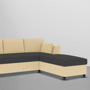 Blustin RHS 4 Seater L Shape Sofa Set for Living Room (Cream Black Fabric) Premium Fabric Sofa