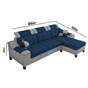 Miyami RHS 4 Seater L Shape Set for Living Room (Blue & Grey Fabric)