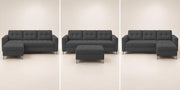 Casaliving Flexora Modern Velvet Fabric Upholstered 3 Seater Sofa Set with Ottoman for Living Room, Premium Velvet Fabric Sofa (Black Colour)