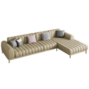 Casaliving Herrick RHS 6 Seater L Shape Sofa Set with 2 Puffy for Living Room (Cream Colour) Premium Velvet Fabric Sofa Set