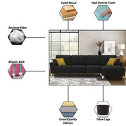 Antonio RHS 6 Seater L Shape Sofa Set for Living Room (Black Premium Fabric)