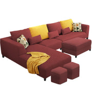 Minta LHS 8 Seater L Shape Sofa Set with Ottoman & 2 Puffy for Living Room (Green Fabric)