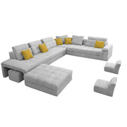 Casaling Urban Modern U-Shaped Sectional Sofa Set with Storage | 9 Seater Sofa Couch with Ottoman | Wooden Frame | Premium Colour Fabric | for Living Room & Guest Hall in (Black Colour)