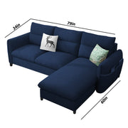 Andon 4 Seater L Shape Sofa Set for Living Room (Blue Fabric) Right Side Sofa