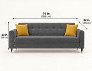 Casaliving Exora Modern Velvet Fabric Upholstered 3 Seater Sofa Set for Living Room, Premium Velvet Fabric Sofa (Black Colour)