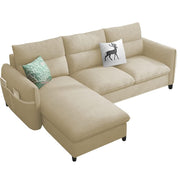 Andon 4 Seater L Shape Sofa Set for Living Room (Cream Fabric) Left Side Sofa | Premium Fabric Sofa