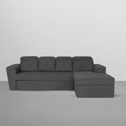 Elvi RHS 6 Seater L Shape Sofa Set for Living Room (Black Fabric) Premium Fabric Sofa