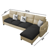 Andon 6 Seater L Shape Sofa Set for Living Room (Black Grey Fabric) Left Side Sofa