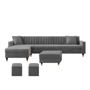 Garcia RHS 8 Seater L Shape Sofa Set with Ottoman & 2 Puffy for Living Room (Dark Grey) Premium Fabric Sofa Set