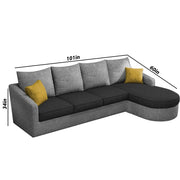 Shrank Round Lounger L Shape 6 Seater Sofa Set for Living Room (Black Grey) Fabric Sofa | RHS