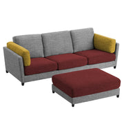 Nairo 4 Seater Interchangeable L Shape Sofa with Ottoman for Living Room (Maroon Grey Fabric)