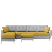 Lizel LHS 6 Seater L Shape Sofa Set with Center Table for Living Room (Yellow Grey Fabric) Premium Velvet Fabric Sofa