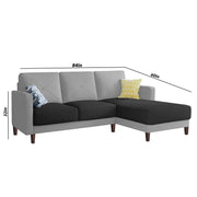 Swaloni RHS 4 Seater L Shape Sofa Set for Living Room (Black Grey) Premium Fabric Sofa