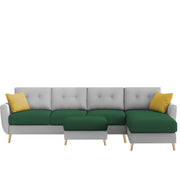 Lizel RHS 6 Seater L Shape Sofa Set with Center Table for Living Room (Green Grey Fabric) Premium Velvet Fabric Sofa
