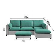 Amberlin 4 Seater Interchangeable L Shape Sofa with Ottoman for Living Room (Teal Grey)