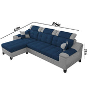 Miyami LHS 4 Seater L Shape Set for Living Room (Blue & Grey Fabric)