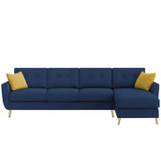 Lizel RHS 6 Seater L Shape Sofa Set with Center Table for Living Room (Blue Fabric) Premium Velvet Fabric Sofa