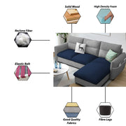 Andon 4 Seater L Shape Sofa Set for Living Room (Blue Grey Fabric) Right Side Sofa