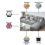 Andon 6 Seater L Shape Sofa Set for Living Room (Black Grey Fabric) Left Side Sofa