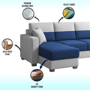 Aden LHS 4 Seater L Shape Sofa Set with 2 Puffy for Living Room (Blue Grey Colour Fabric) Premium Fabric Sofa Set for Living Room