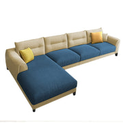 Hazer 6 Seater Sofa Set for Living Room (Cream Blue Fabric) Left Side Sofa