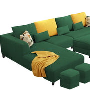 Minta LHS 8 Seater L Shape Sofa Set with Ottoman & 2 Puffy for Living Room (Green Fabric)