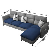 Andon 6 Seater L Shape Sofa Set for Living Room (Black Grey Fabric) Left Side Sofa