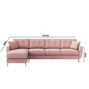Lizel LHS 6 Seater L Shape Sofa Set with Center Table for Living Room (Pink Fabric) Premium Velvet Fabric Sofa