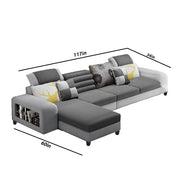 Samra 5 Seater L Shape Sofa Set for Living Room (Black Grey Fabric) Left Side