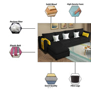 Asser RHS 6 Seater L Shape Sofa Set for Living Room (Black) Premium Fabric Sofa