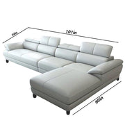 Amok 6 Seater L Shape Sofa Set for Living Room (Grey Leathertte) Right Side